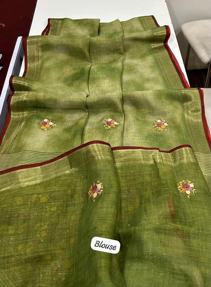 Iraah Green Linen Tissue Saree