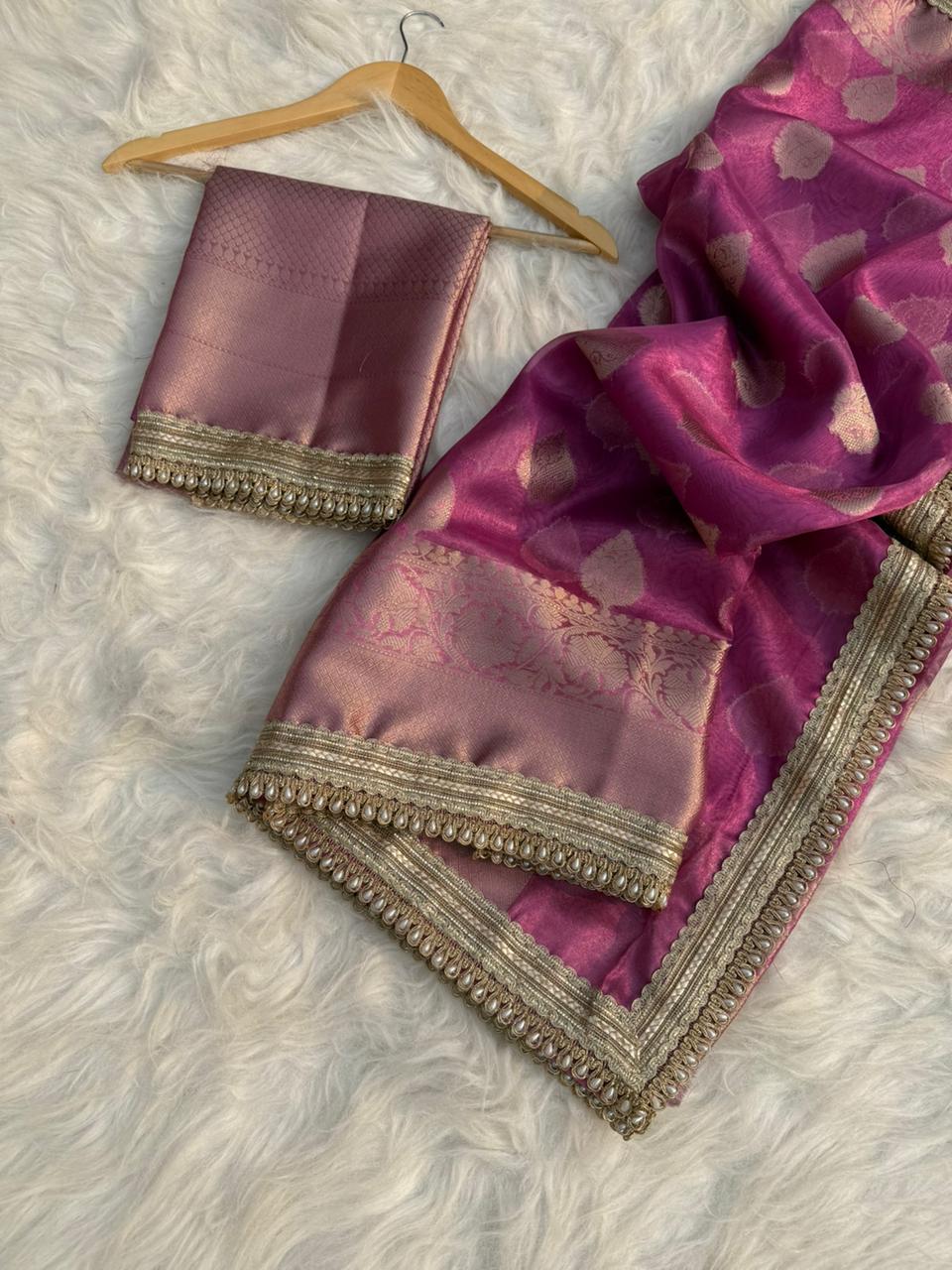 Zarina Deep Pink Tissue Silk Saree