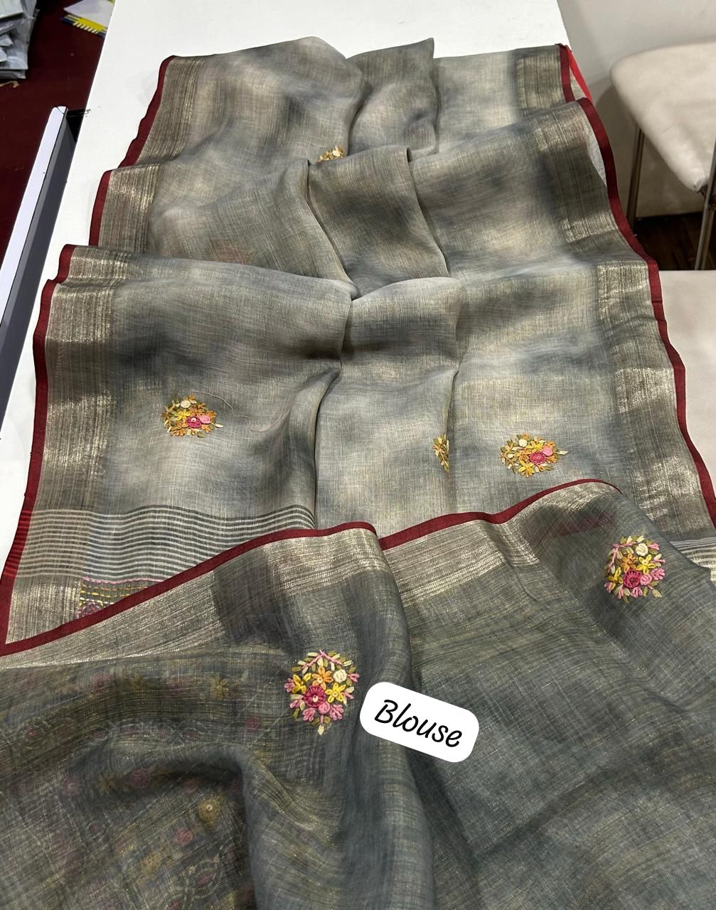 Iraah Grey Linen Tissue Saree