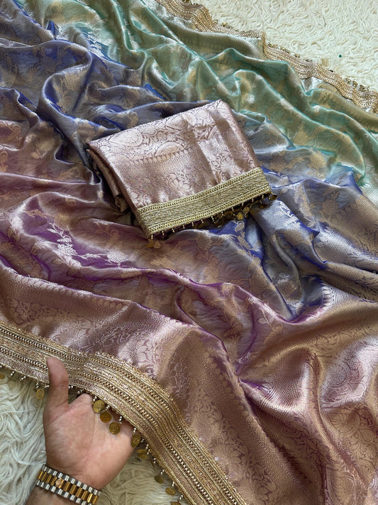 Noorza Pastel Lilac & Aqua Soft Glass Tissue Silk Saree