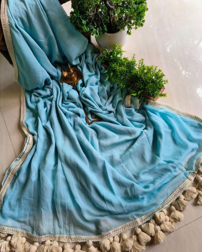 Aurya Blue Khadi Cotton Saree