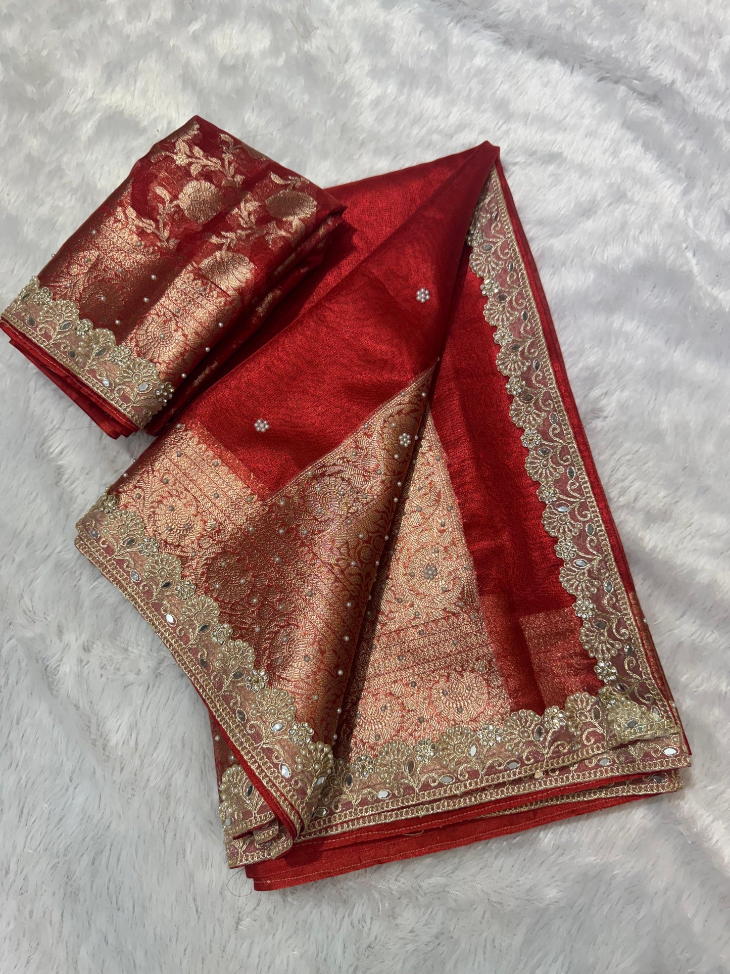 Gulnaar Red Tissue Silk Saree