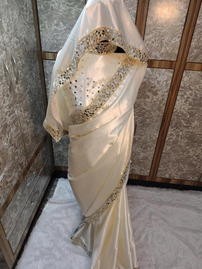 Sheen Ivory Pearl Zarqash Silk Saree