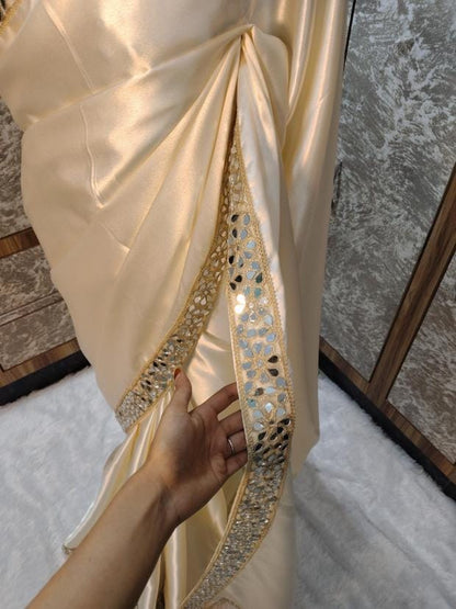 Sheen Ivory Pearl Zarqash Silk Saree