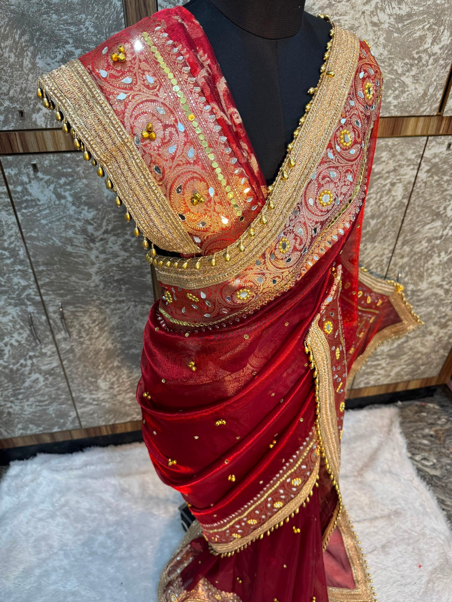Ghungroo Red Tissue Silk Saree