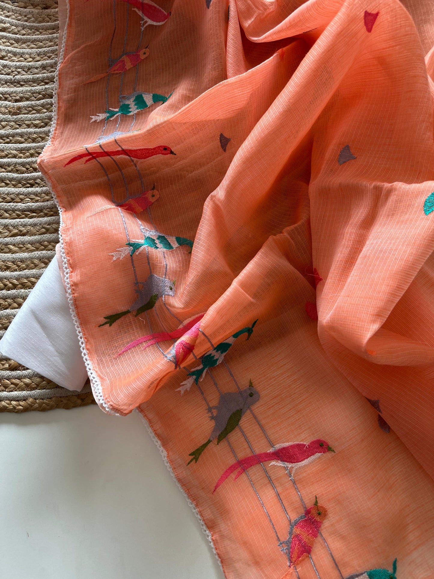 Tia Coral Peach Premium Doriya Saree