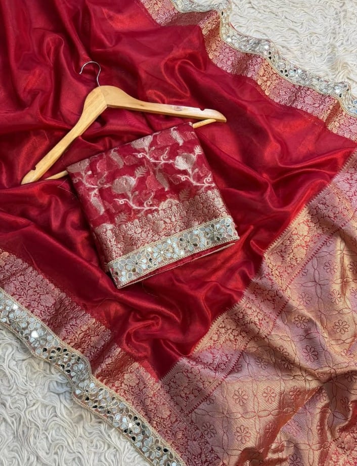 Mahira Red Tissue Silk Saree