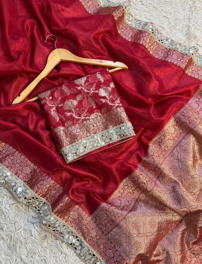 Mahira Red Tissue Silk Saree