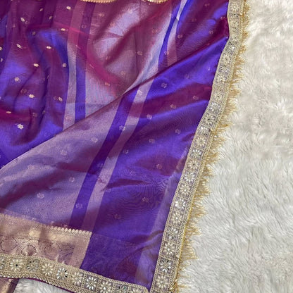 Suhani Purple Blue Tissue Silk Saree