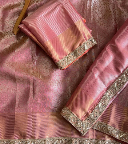 Roselle Blush Pink Banarasi Soft Kanchipuram Silk Saree
