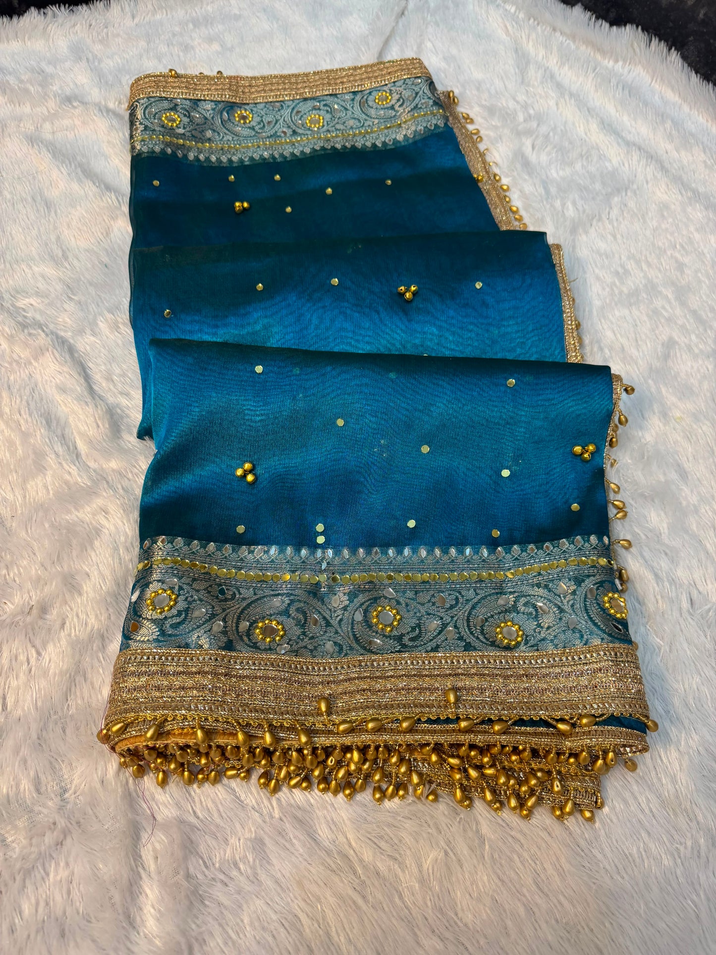 Ghungroo Blue Tissue Silk Saree