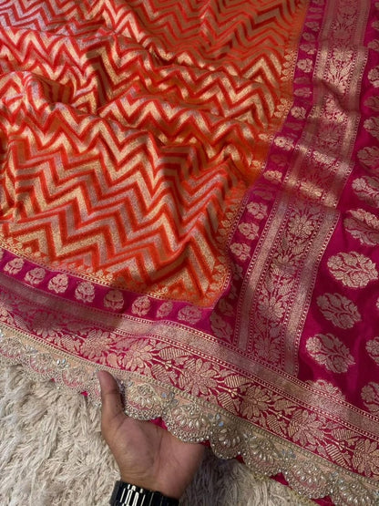 Saanvi Orange & Pink Katan Georgette Silk Saree