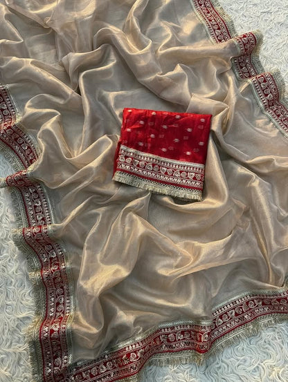 Riva Beige Tissue Silk Saree