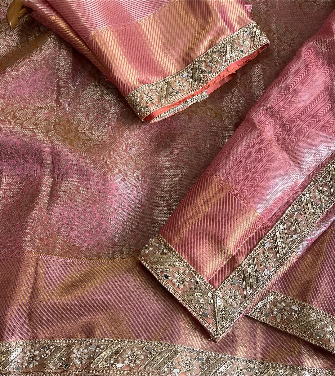 Roselle Blush Pink Banarasi Soft Kanchipuram Silk Saree