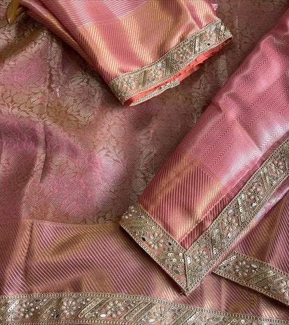 Roselle Blush Pink Banarasi Soft Kanchipuram Silk Saree