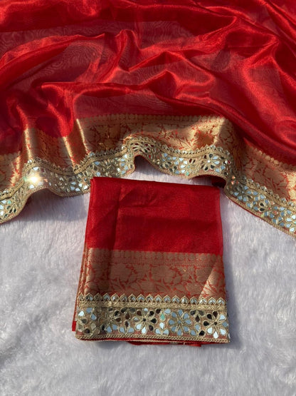 Noori Red Tissue Silk Saree