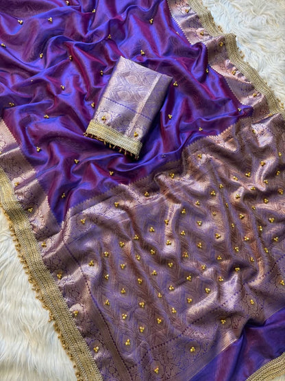 Kaya Ghungroo Violet Tissue Silk Saree