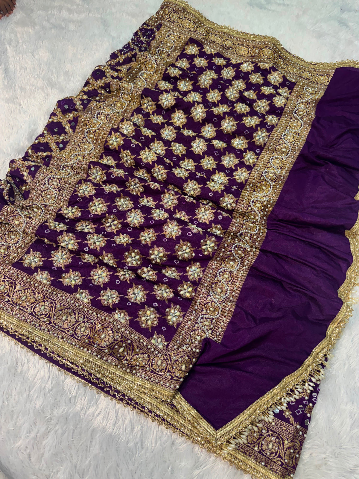 Bandhika Purple Banarasi Soft Georgette Bandhej Silk Saree