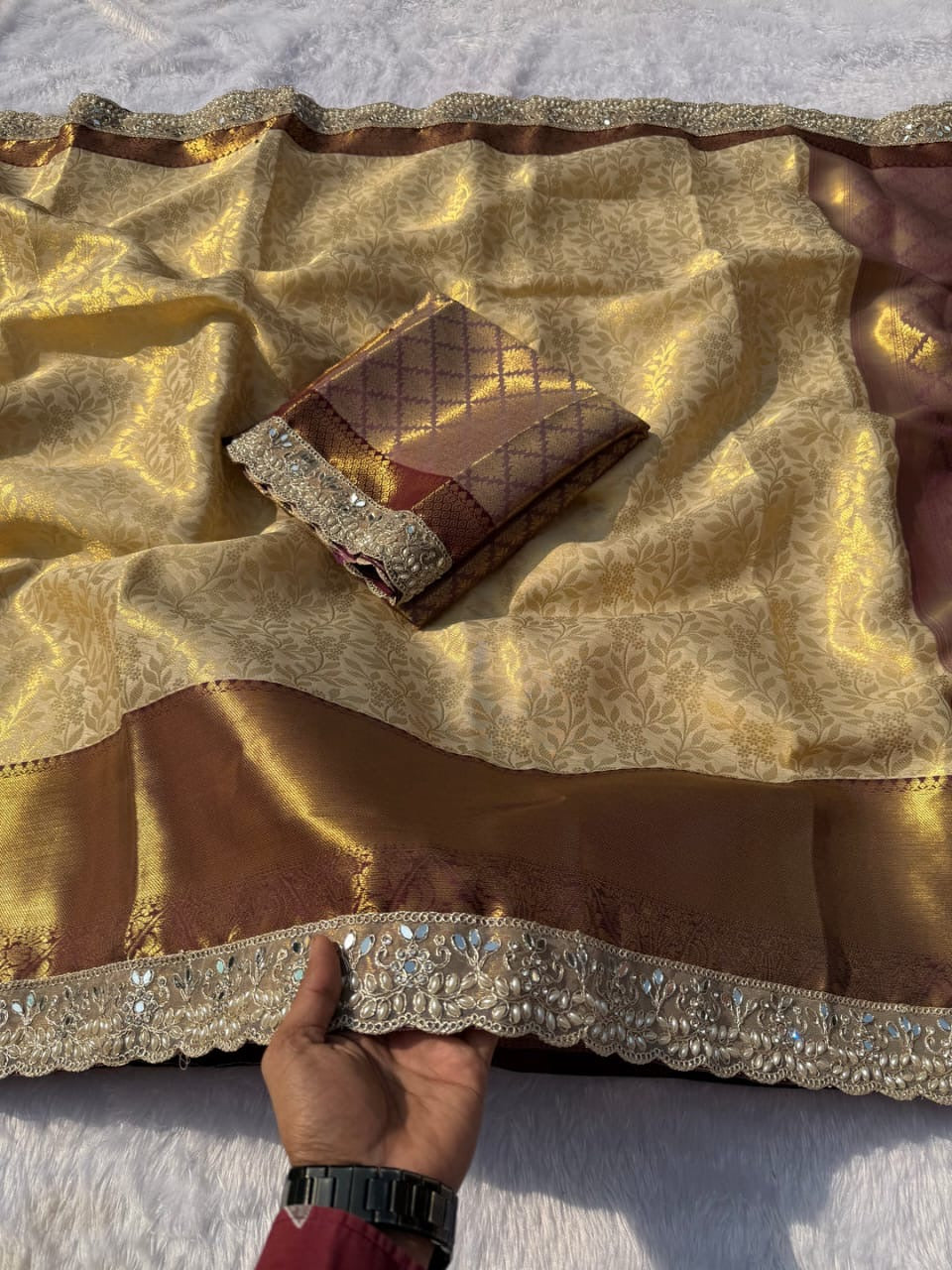 Zoya Maroon Gold Banarasi Kanjivaram Tissue Silk Saree