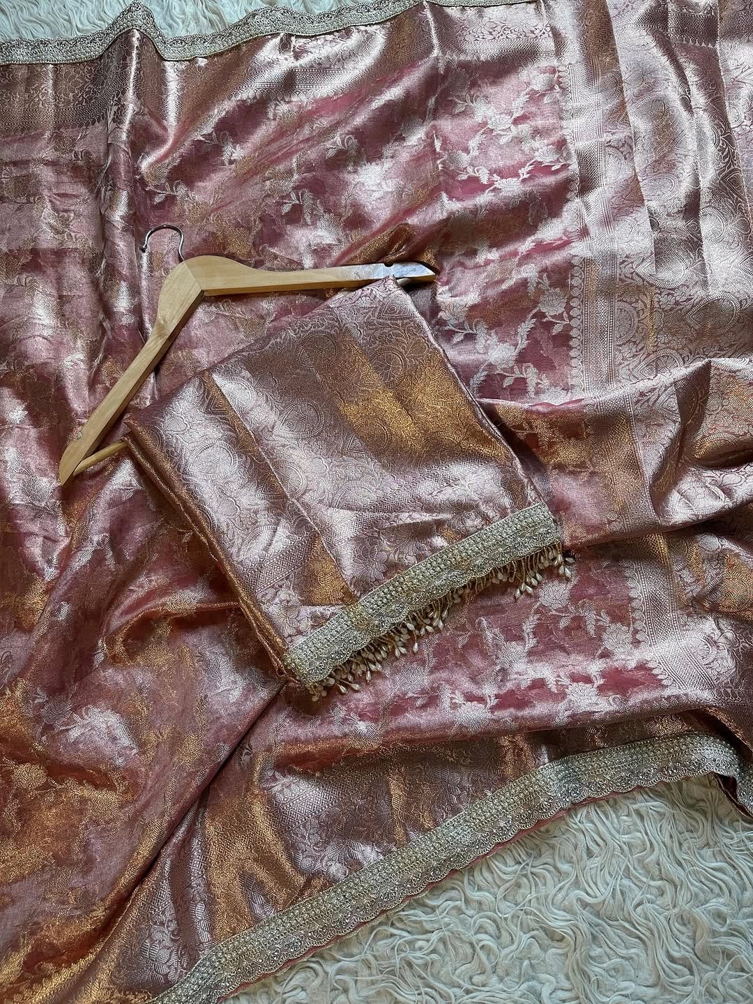 Malika Rose Gold Tissue Silk Saree