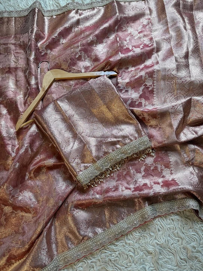 Malika Rose Gold Tissue Silk Saree