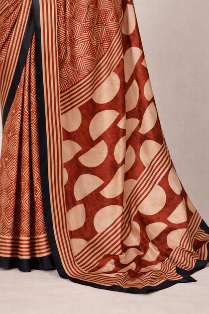 Navya Rust Brown Dull Satin Silk Saree