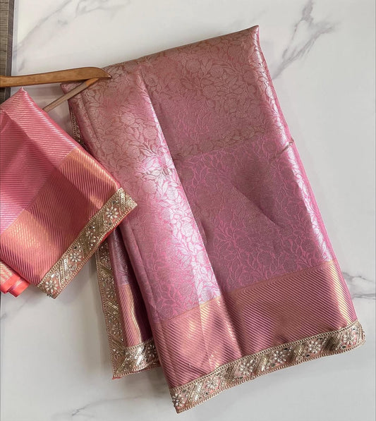Roselle Blush Pink Banarasi Soft Kanchipuram Silk Saree