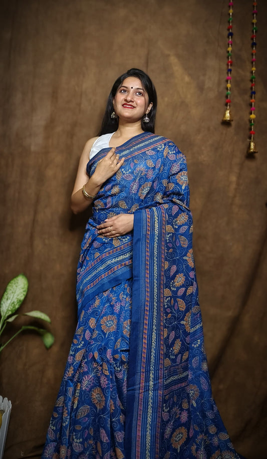 Prakriti Indigo Blue Khadi Cotton Saree