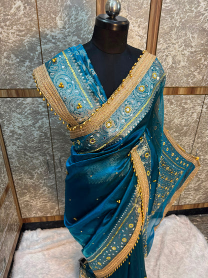Ghungroo Blue Tissue Silk Saree