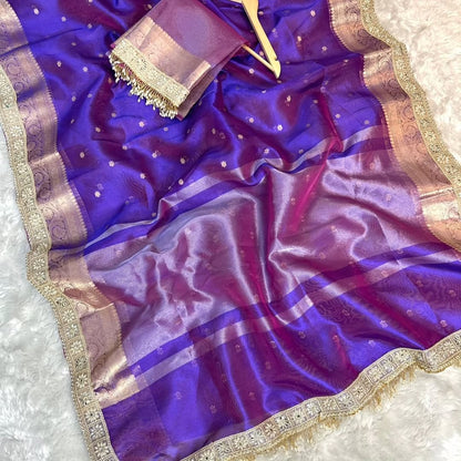 Suhani Purple Blue Tissue Silk Saree