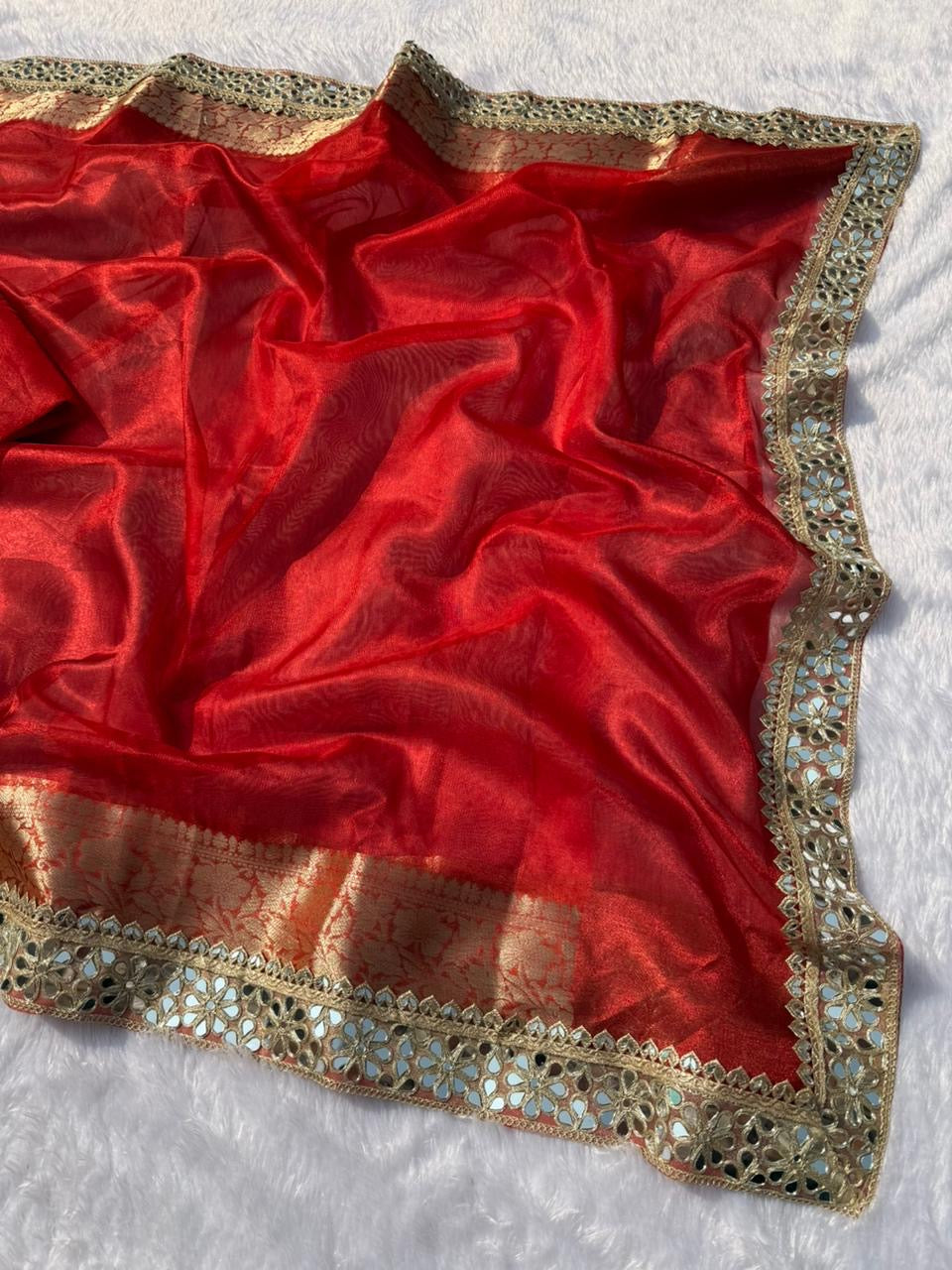Noori Red Tissue Silk Saree