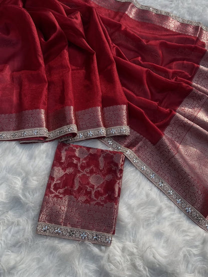 Inara Red Soft Tissue Silk Saree