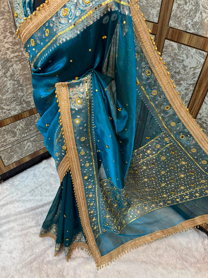 Ghungroo Blue Tissue Silk Saree