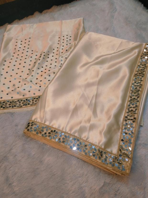 Sheen Ivory Pearl Zarqash Silk Saree