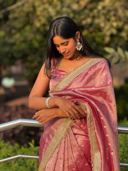 Gulnaaz Pink Tissue Silk Saree