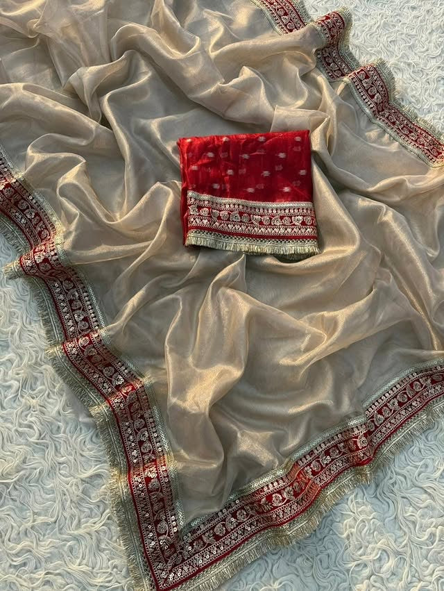 Riva Beige Tissue Silk Saree