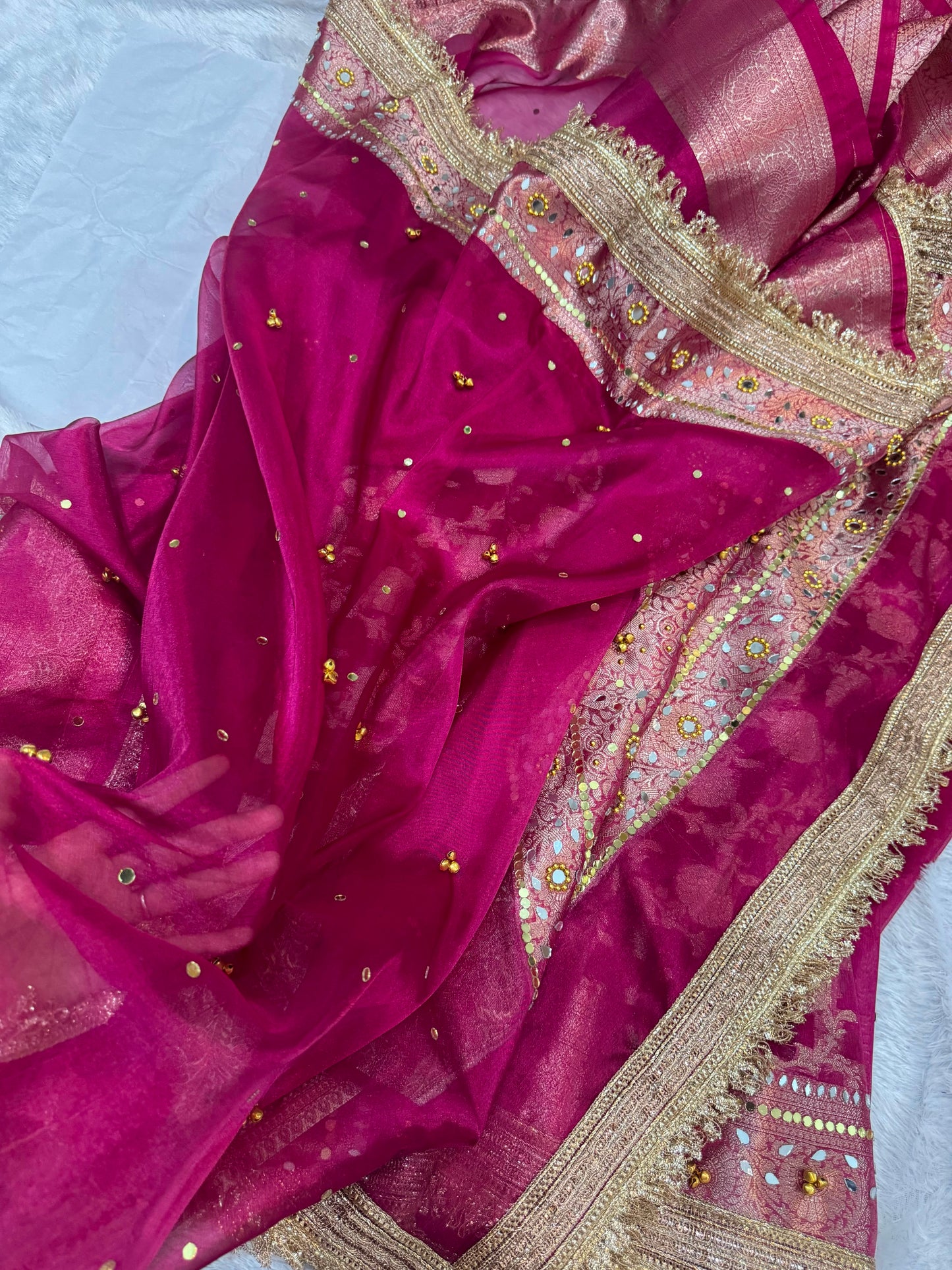 Anura Ghungroo Red Tissue Silk Saree