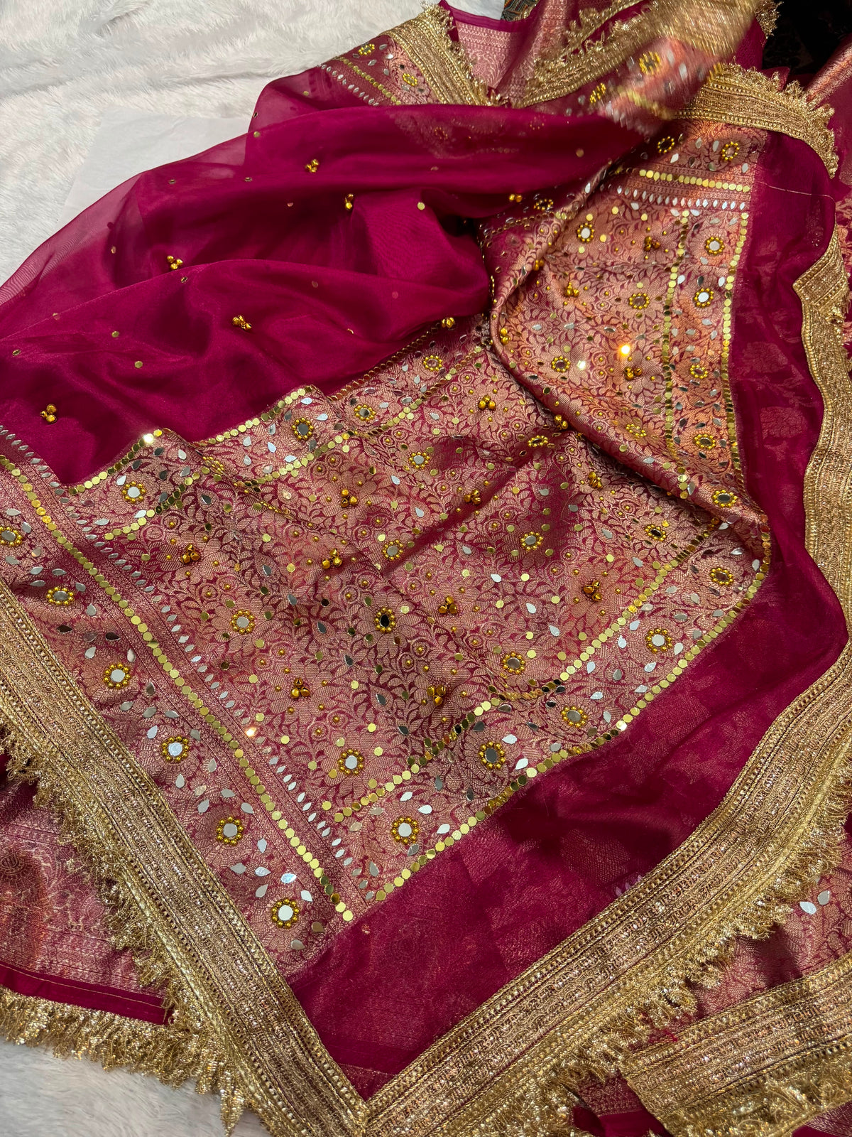 Anura Ghungroo Red Tissue Silk Saree