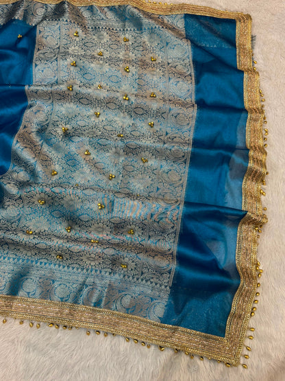 Madhur Ghungroo Blue Tissue Silk Saree