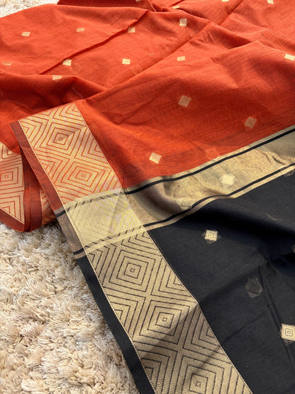 Yamini Orange & Black Gadwal Silk Saree