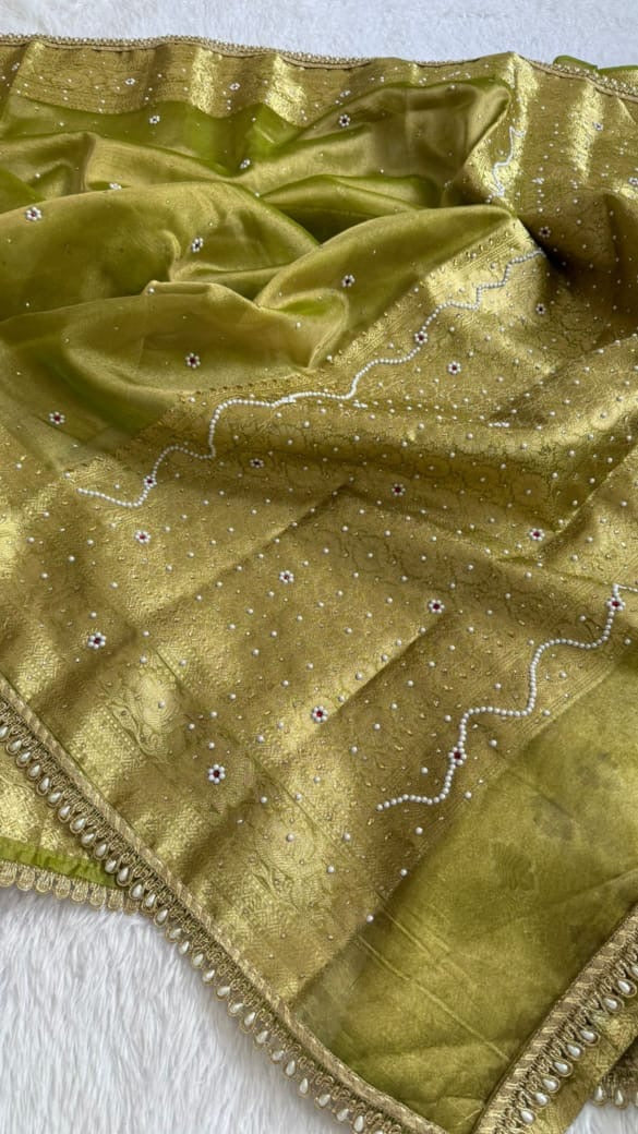 Aafreen Olive Tissue Silk Saree