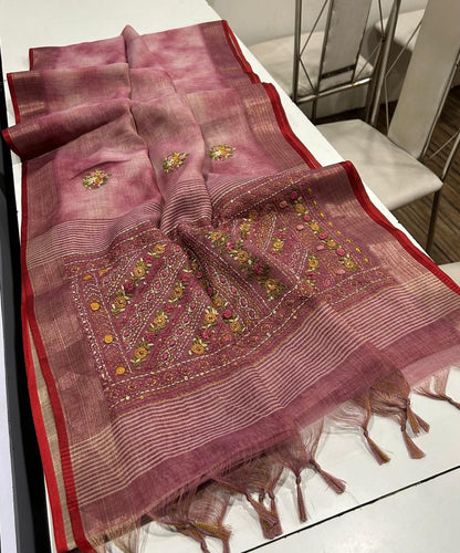 Iraah Pink Linen Tissue Saree