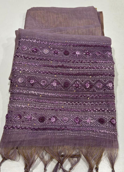 Kaavya Purple Linen Tissue Saree