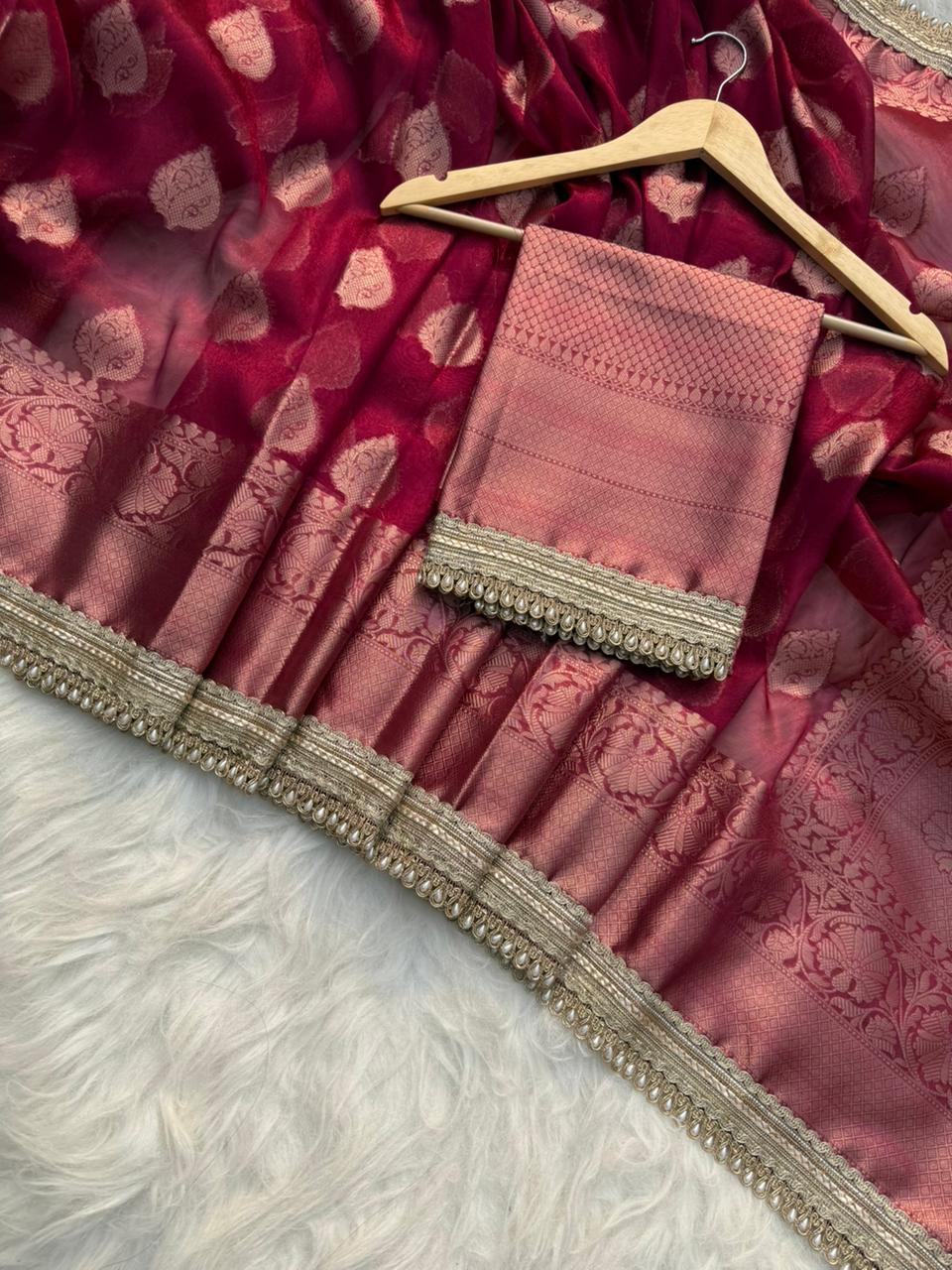 Zarina Deep Red Tissue Silk Saree