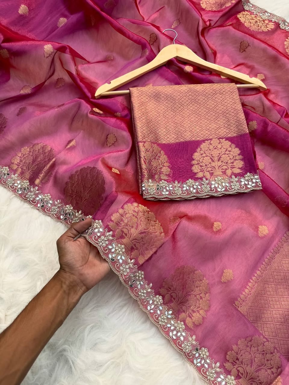 Zareen Pink Tissue Silk Saree
