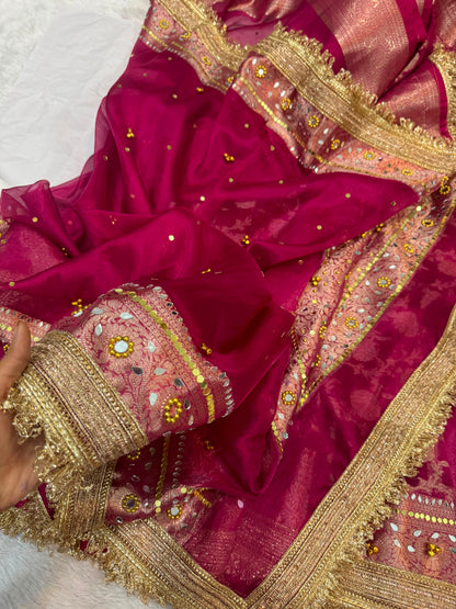 Anura Ghungroo Red Tissue Silk Saree