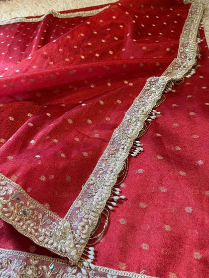 Aarini Red Tissue Silk Saree