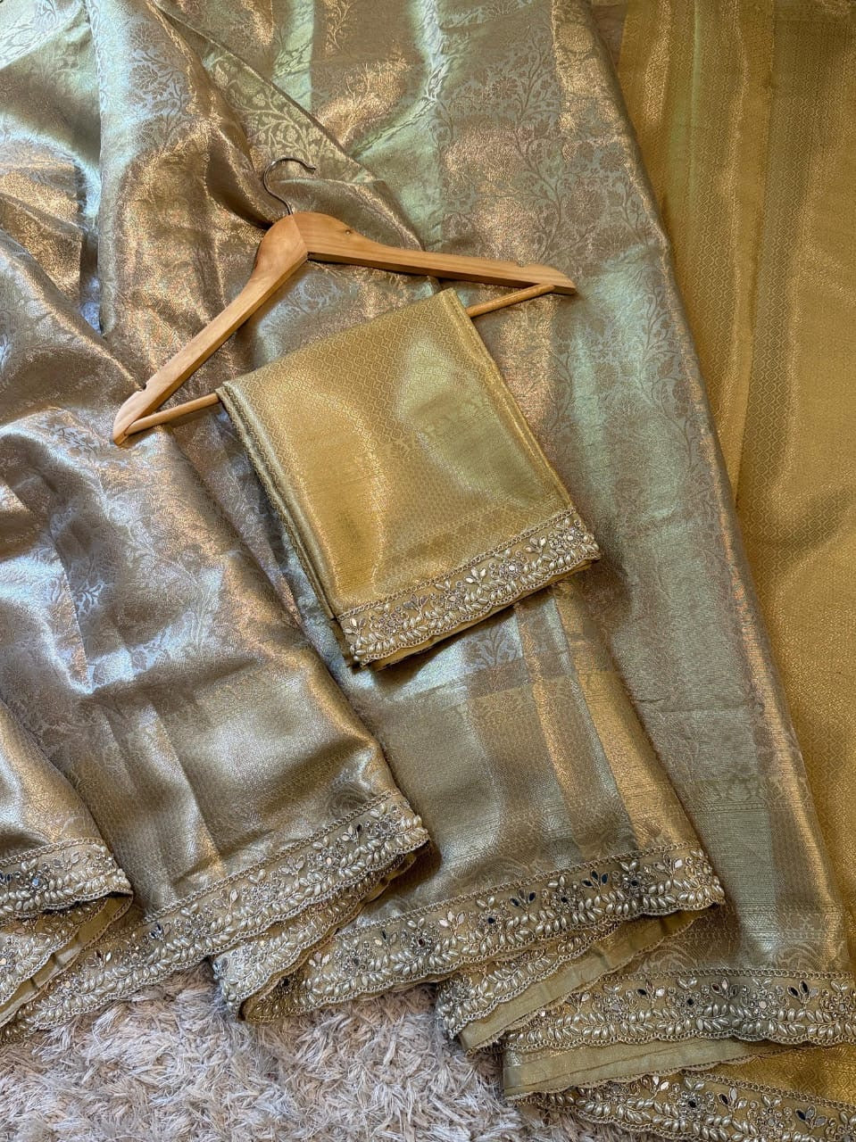 Ishara Golden Kanchi Tissue Silk