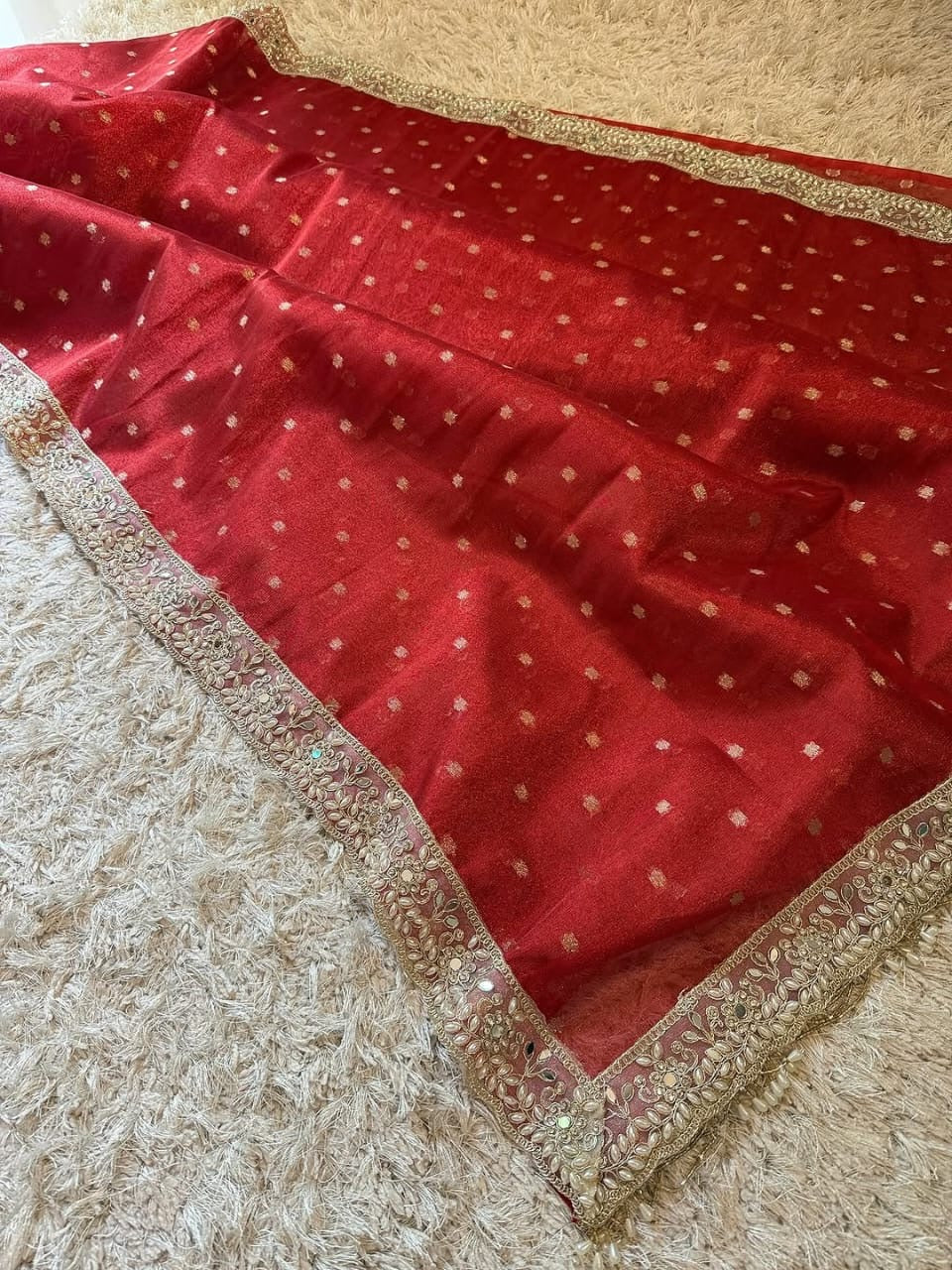 Aarini Red Tissue Silk Saree