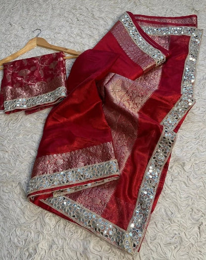 Mahira Red Tissue Silk Saree